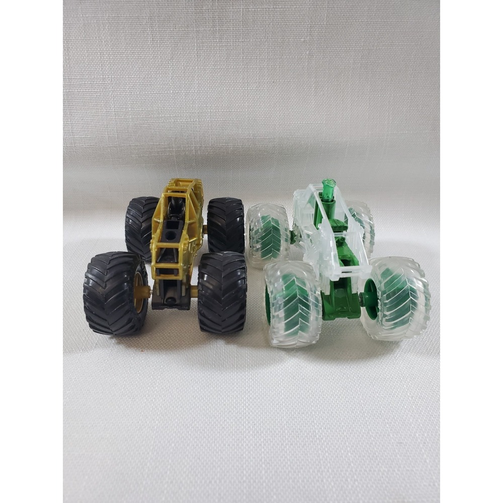 2 Hot Wheels Monster Truck Chassis Gold + Clear Green Skeleton Frame Loose-PARTS - Picture 12 of 13